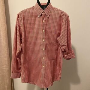 Brooks Brothers 346 Non-Iron Button Up Shirt Red Checkered Pattern, Medium